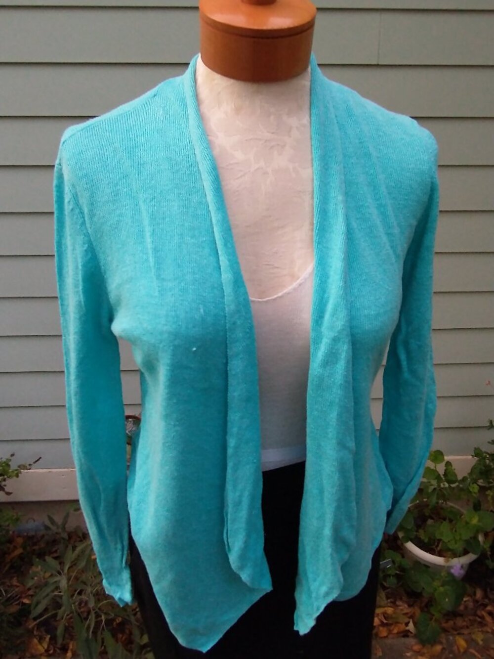 Cardigan: Organic linen, light turquoise blue. Petite medium? - by Eileen Fisher